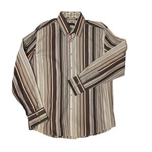 Zagiri Mens Dark Brown Striped  Button Front Flip Cuffs Shirt size XL